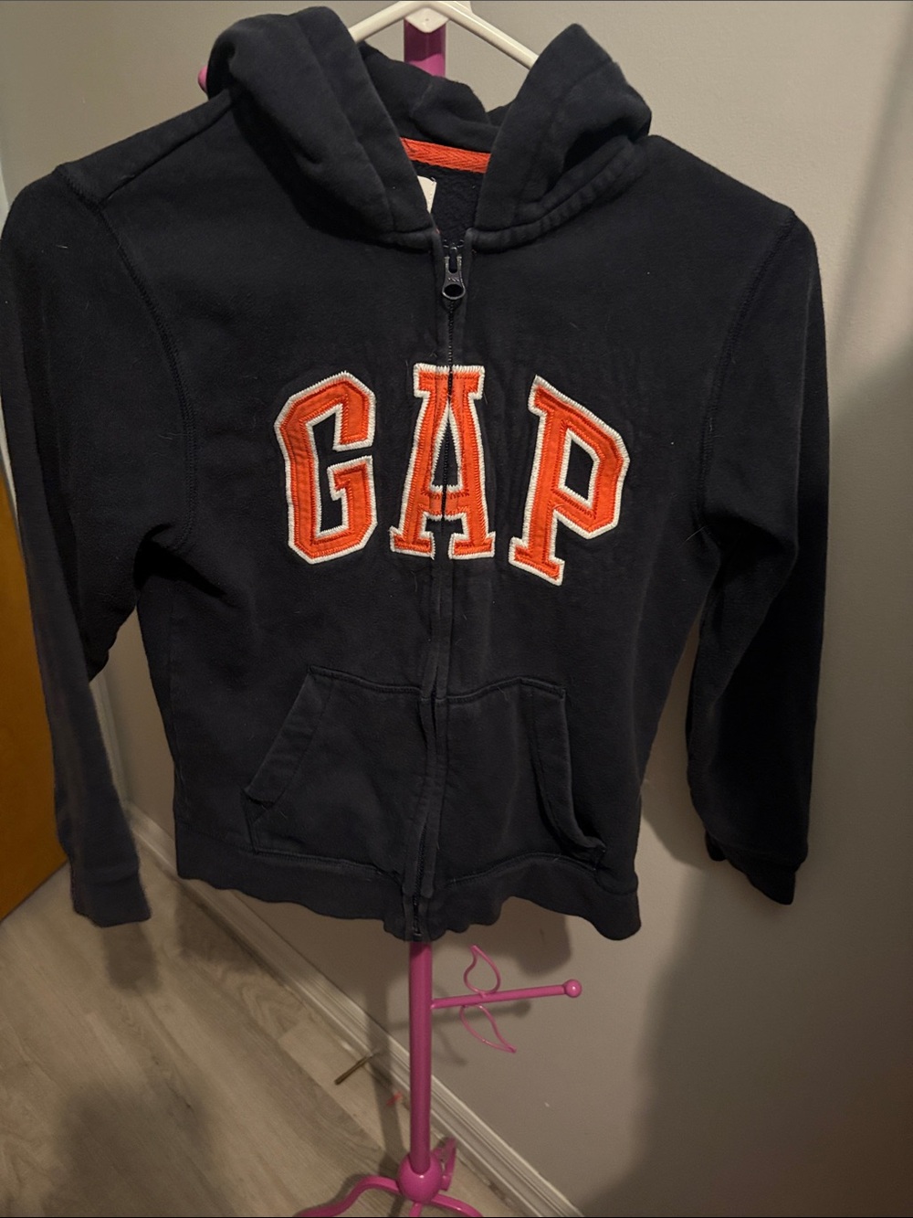 GAP Navy Zip-Up Hoodie with Orange Logo